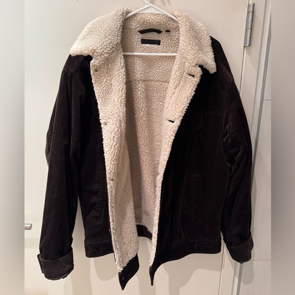 Uniqlo Dark Brown Corduroy Sherpa-Lined Trucker Jacket - Picture 2 of 3